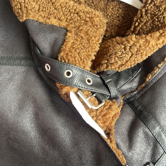 NWT ZARA TEXTURED BIKER JACKET W/Faux Sherpa Lining - Picture 8 of 9